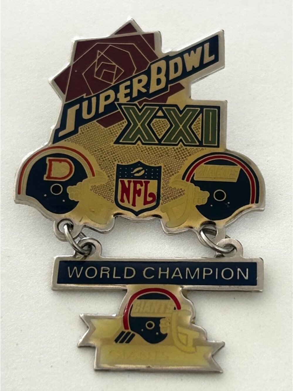 Super Bowl XXI Pin Rose Bowl Pasadena Giants World Champion NFL